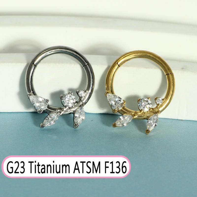 G23 Titanium Oval Zircon Septum Nose Ring Closed Ring Earring Cochlear Piercing Jewelry detail image 15