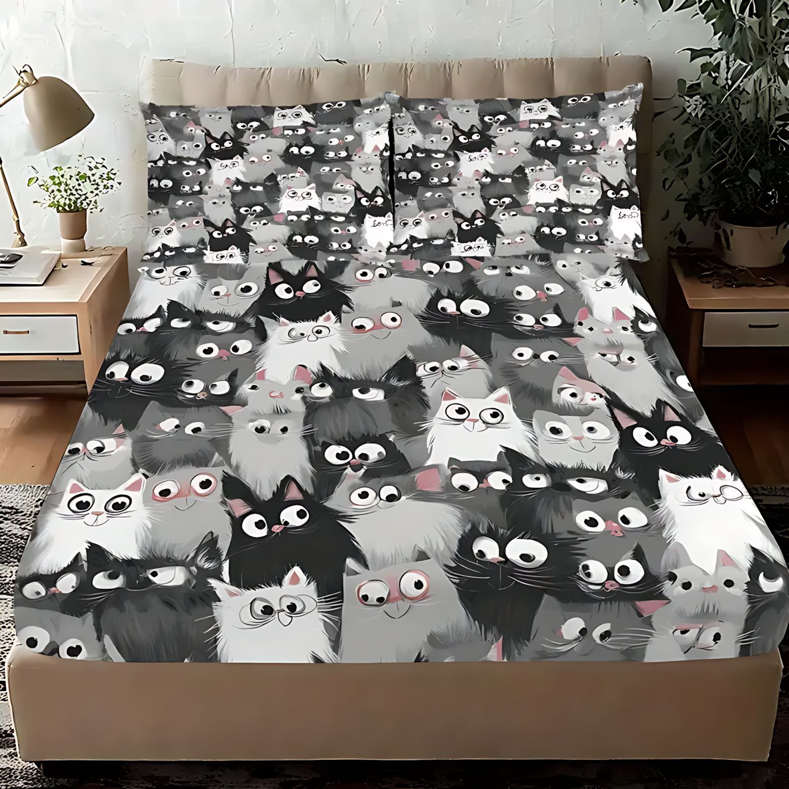 TEMU / JIT nuevo estilo lindo gato animal transfronterizo textil impreso digital cama cama cama cama de cama kit de ropa de cama