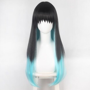 Aesthetic Ghost Extinguishing Blade When Teneichiro cos Wig Black Gradient cosplay Wig Double Straight Hair