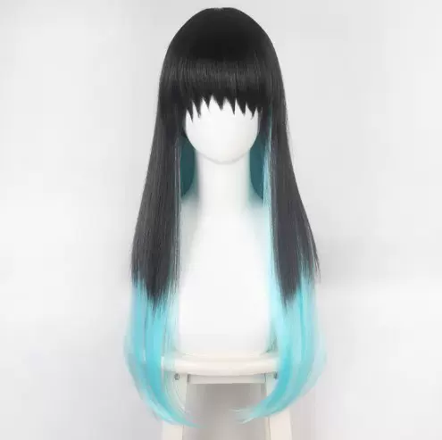唯美鬼灭之刃时透无一郎cos假发 黑色渐变款cosplay假发双层直发