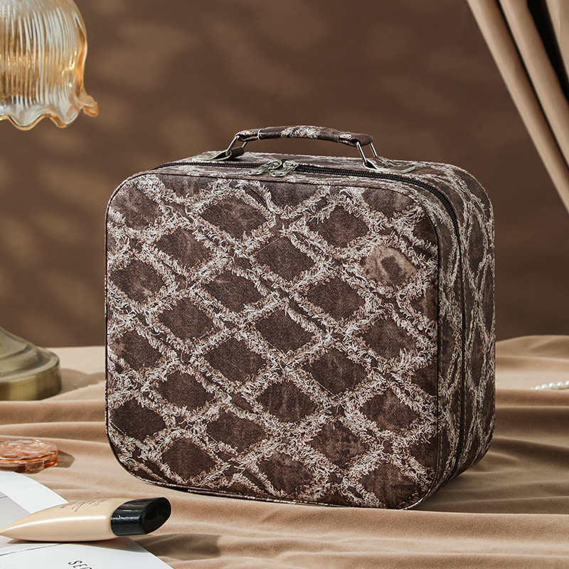 Nueva caja de maquillaje LED simple atmósfera portátil caja de almacenamiento de cosméticos de gran capacidad de cuero PU