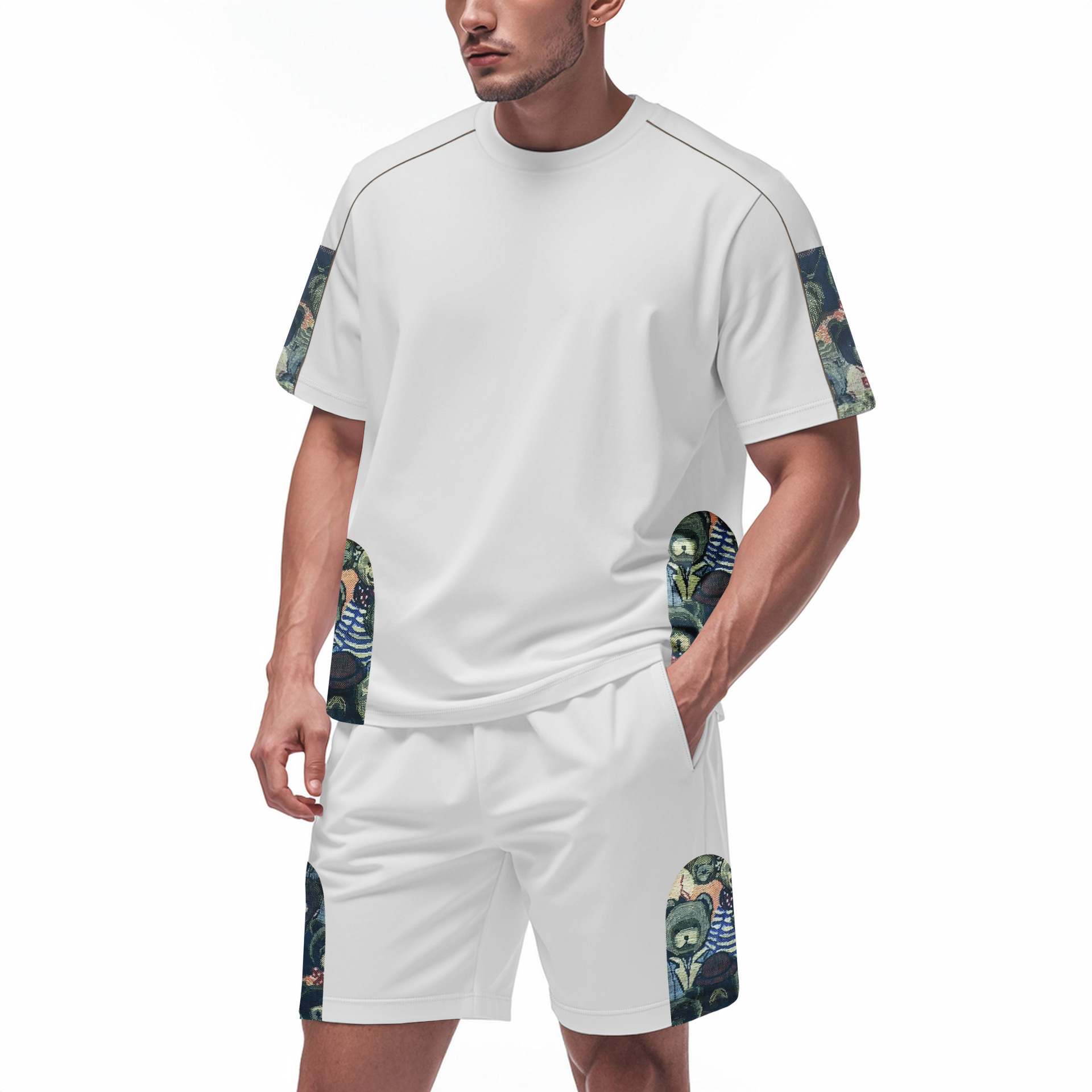 Men's Clothing Men's Trendy Sports Casual Hip Hop Round Neck Short Sleeve Bear Print Loose Fit Breathable Suit High Street Style_viptrois.com