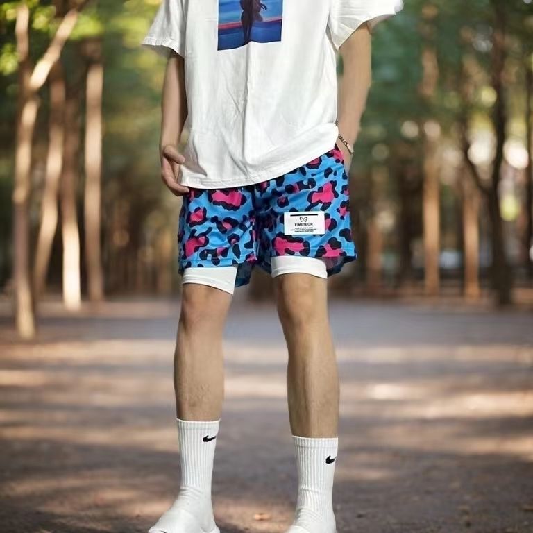 Substance Leopard Pink Two-Piece American Shorts Sports Training Casual Lined Summer Quick-Dry Basketball Four-Piece Pants