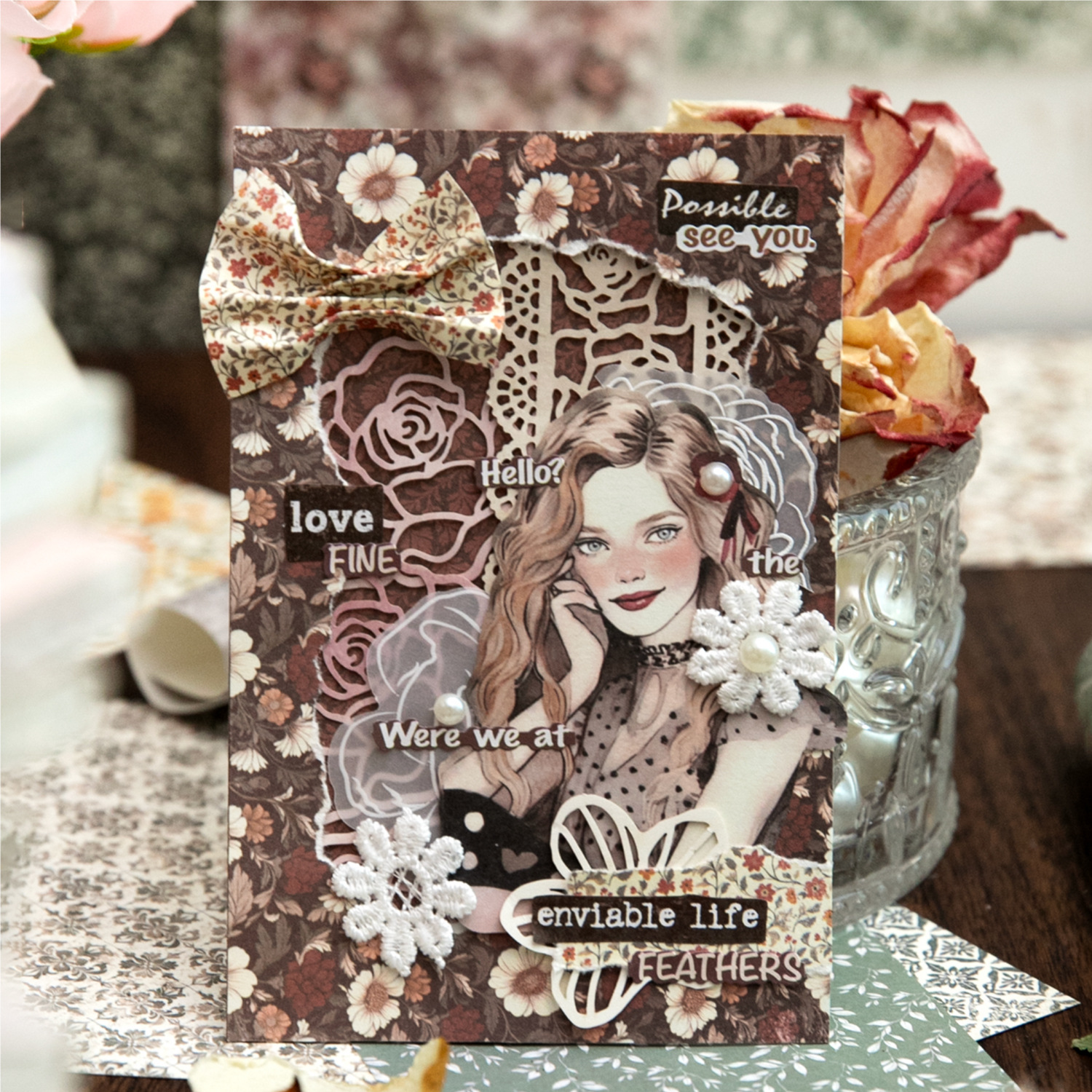 El papel de material retro ligero se regocija lentamente, el libro de material de decoración de collage de papel de contabilidad manual floral transfronterizo