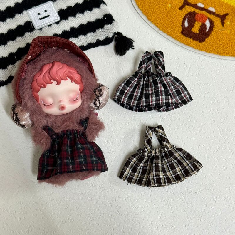 Long-Legged Kitty Skirt 10cm Baby Clothes Christmas Plaid Suspender Skirt Mini Doll Doll Skirt Clothes Wholesale