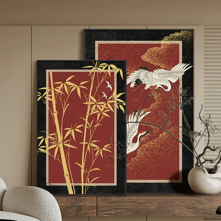 2024新年法式中古客廳裝飾畫落地畫桌面擺畫新中式玄關畫掛畫壁畫