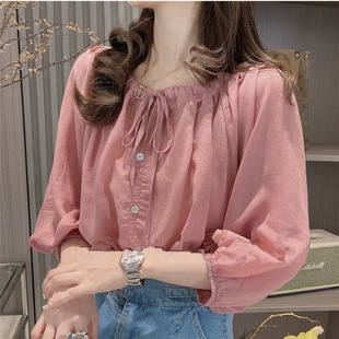 French Niche Three-Quarter Sleeve Chiffon Shirt for Women Summer New Design Fashionable Puff Sleeve Chic Top
