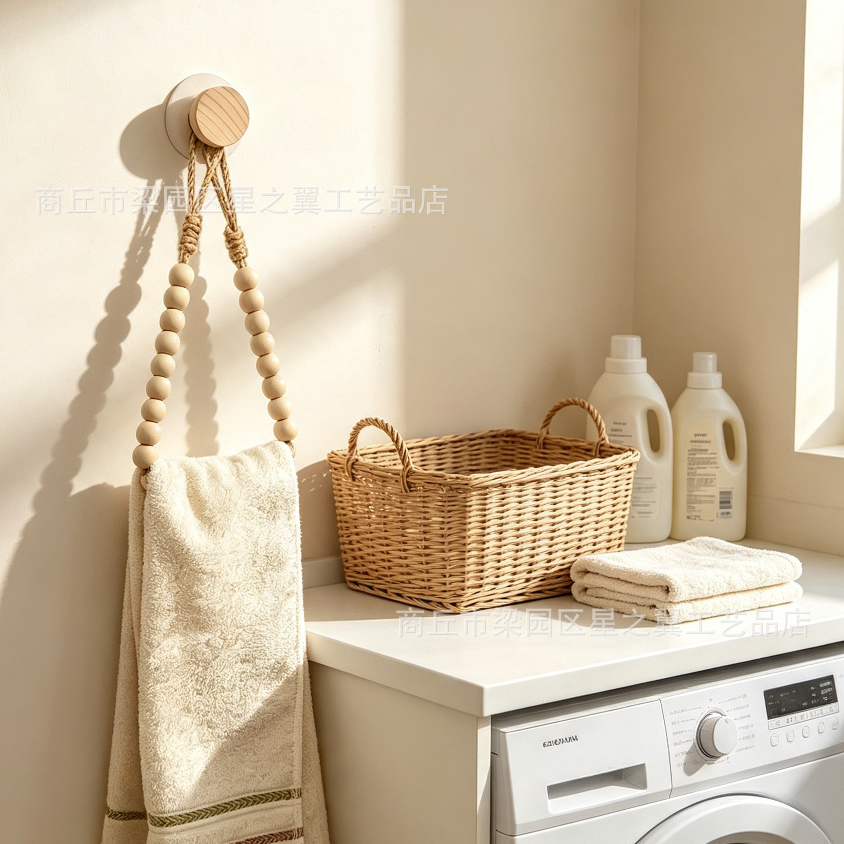 Cross-border wooden bead wall-mounted tissue rack, towel rack, storage rack, simple folk Nordic style