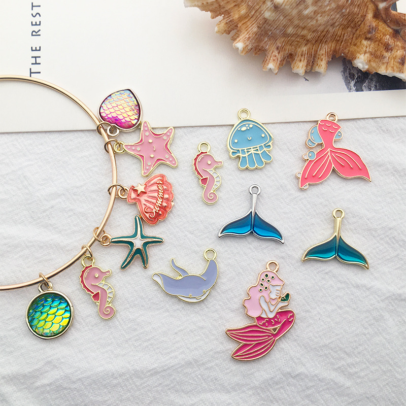 Oil-dripping alloy Marine shark, starfish, mermaid, dolphin pendant, diy bracelet, necklace accessory, pendant pic 8