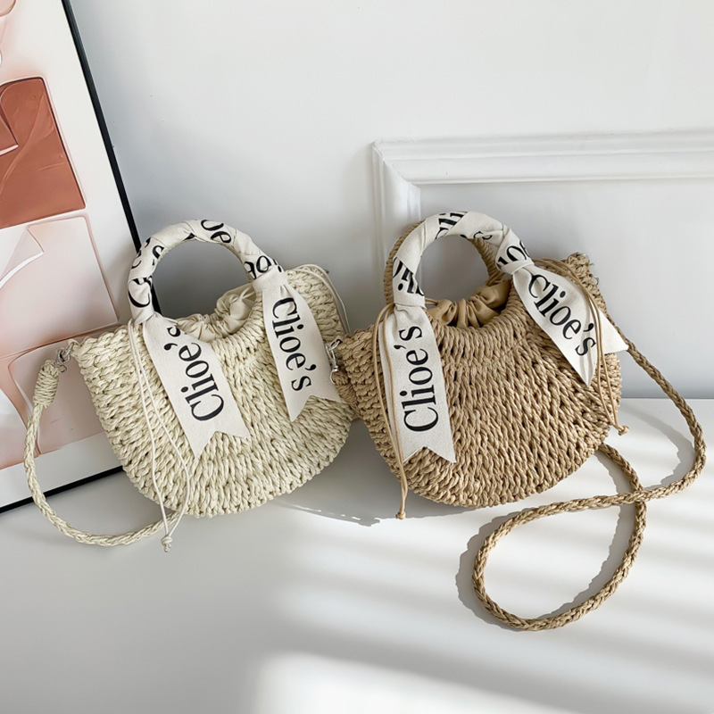 Korean-Style Niche Woven Bag, New Letter Straw Bag, Hand-Held Crossbody Shoulder Bag, Fashionable and Versatile Beach Bag