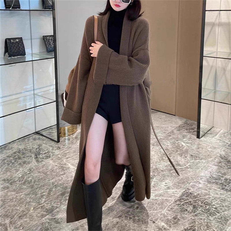 High-End Elegant, Lazy Style Long Sweater Jacket for Women, New Autumn and Winter Loose Over-The-Knee Knitted Cardigan Coat High-End Elegant, Lazy Style Long Sweater Jacket for Women, New Autumn and Winter Loose Over-The-Knee Knitted Cardigan Coat