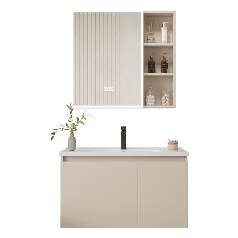 Crema estilo espacio aluminio baño gabinete combinación integrado cerámica lavabo baño lavabo gabinete lavado Mesa baño Baño
