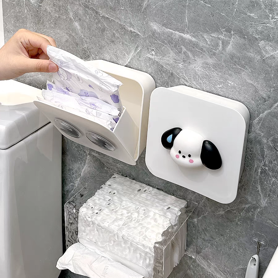 ♤ Sanitary Napkin Storage Box Wall-Mounted Punch-Free Bathroom Storage Rack Toilet Napkin Storage Cotton Pad