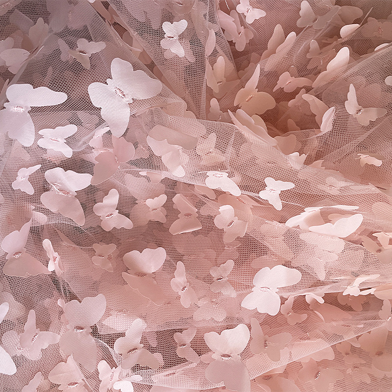 Venta caliente transfronteriza bordado 3D tridimensional gradiente mariposa tela de malla falda de los niños muñeca hilo foto decoración suministros