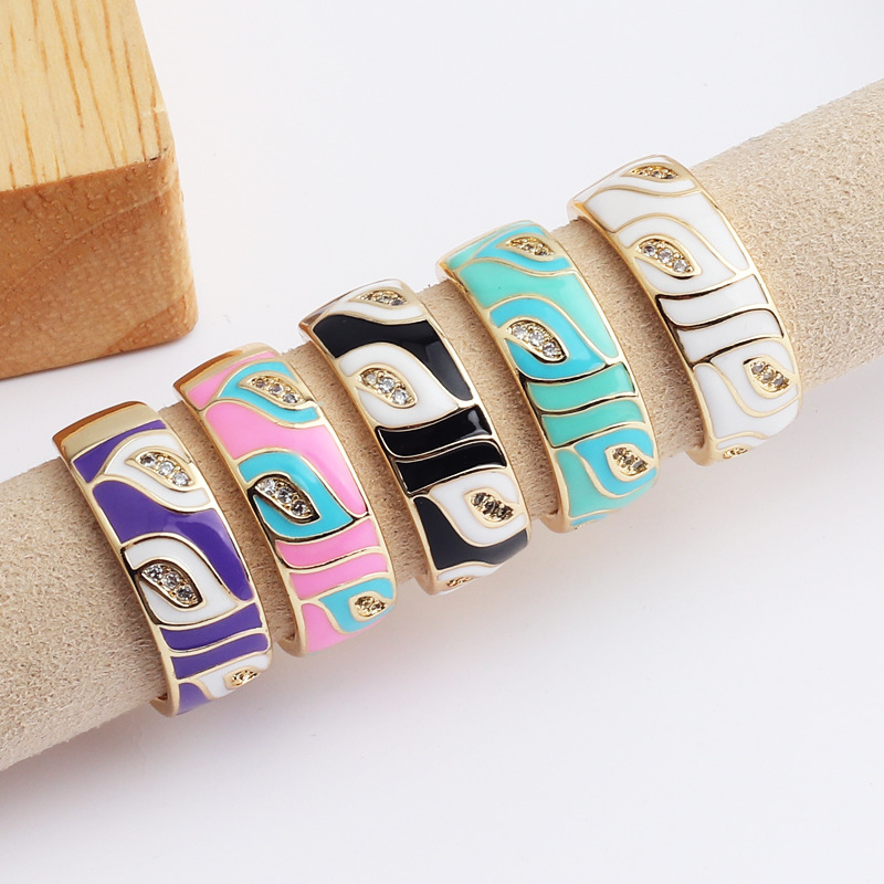 Simple Style Leaf Copper Open Ring Inlay Zircon Copper Rings