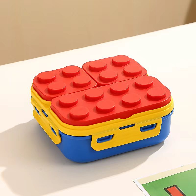 Cross-Border DIY Building Block Lunch Box Plastic Three-Compartment Lunch Box Cute Cartoon Building Block Microwave Oven Student Lunch Box Cross-Border DIY Building Block Lunch Box Plastic Three-Compartment Lunch Box Cute Cartoon Building Block Microwave Oven Student Lunch Box