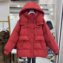 2025年秋冬新款羽绒服女中长款抽绳收腰显瘦白鸭绒外套韩版加厚潮