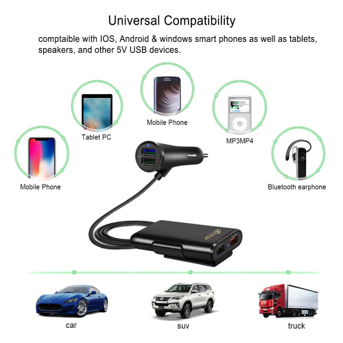 qc 3.0 car charger rear seat charger one to four electrical appliances 4USB5V9V12V car mobile phone charging