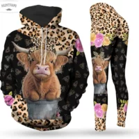 Трансграничный AliExpress Fun с принтом толстовка и леггинсы, женский набор из 2 частей с капюшоном с длинными рукавами