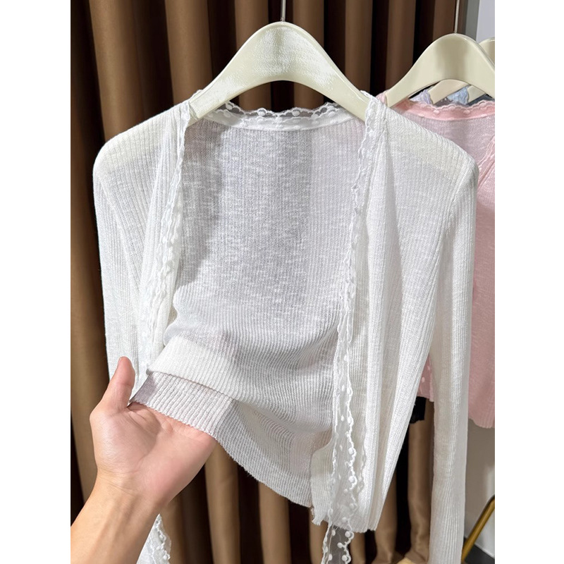 Knitted Cardigan, Thin Style for Women, New Summer Model, Lace Patchwork Shawl Cover-Up, Stylish Long Top