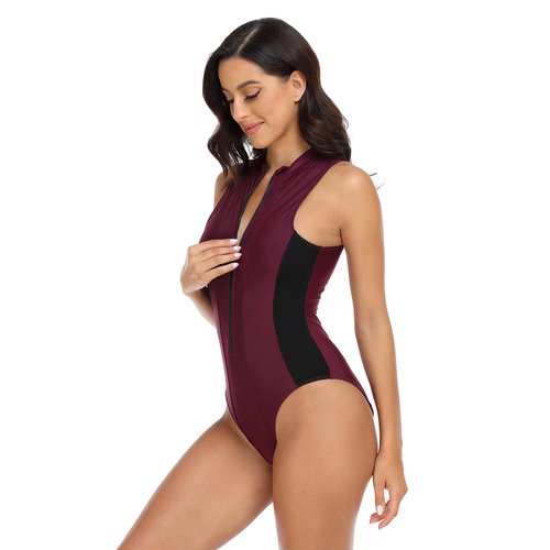 Hot Spring Swimsuit Women's High-End European and American Style One-Piece Sleeveless Front Zipper Wetsuit Women's Snorkeling Sports Swimsuit