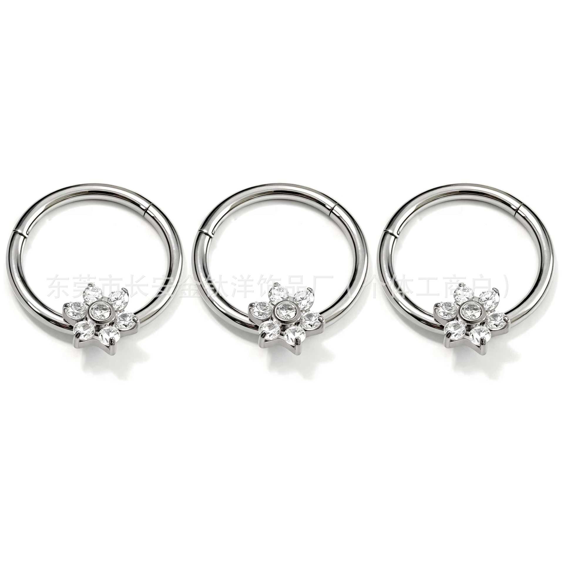 F136 Titanium Seven Diamond Flower Zircon Seamless Open Ring Nose Septum Ring Ear Bone Ring G23 Titanium Alloy Piercing Jewelry 1.2x10mm detail image 8