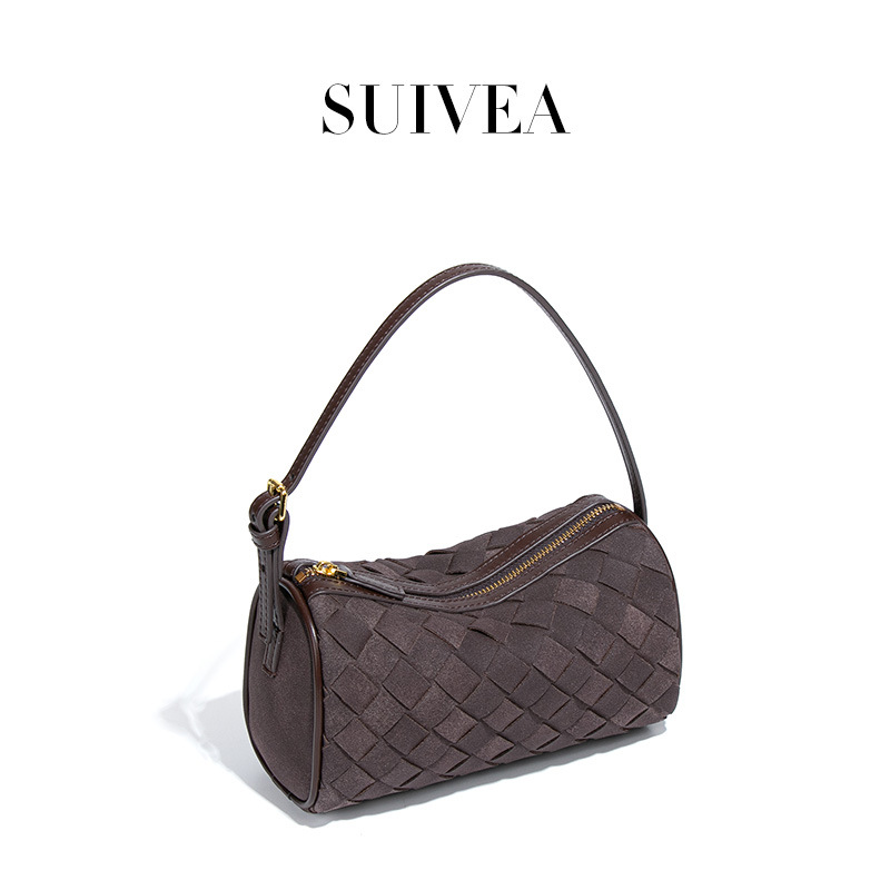 Autumn/Winter Matte Suede Cylinder Bag 2026 New Diamond Quilted Woven Handbag Casual Shoulder & Crossbody Bag For Women - Thumbnail 4