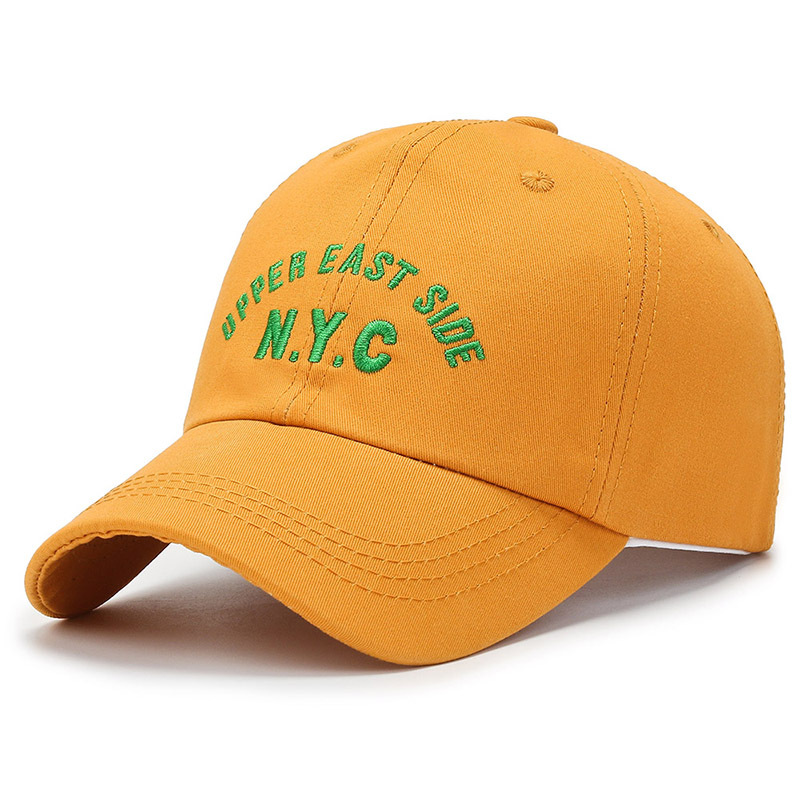 Nuevas letras bordadas, tapa blanda, gorra con visera, versión coreana de nyc, gorra de béisbol casual para todos los partidos, primavera y verano, protector solar, sombrilla, sombrero amarillo.