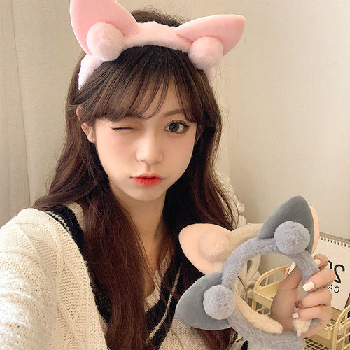 Cute cat ears plush headband for face washing female princess style Korean fairy hairpin Japanese style headband hair accessories headdress for women