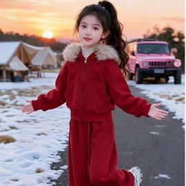 【德绒复羊驼430克】女童加绒套装中大童冬装休闲新年洋气两件套