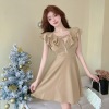 Ruffle edge sexy low cut waist A-line dress