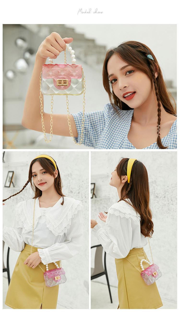 Women's Small PVC Color Block Cute Beading Square Lock Clasp Crossbody Bag Jelly Bag display picture 1
