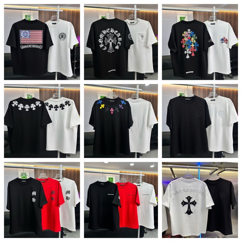 26Ss Cross-Border Chromeheart Metal Leather Cross Heavy Cotton Casual Unisex Short-Sleeve T-Shirt