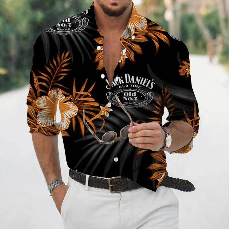 Transfronterizo 2025 primavera y otoño nuevo estilo de los hombres europeos y americanos más el tamaño de la camisa con estampado de plantas de rosas de manga larga