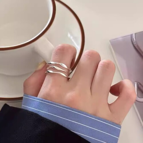 Niche fashion geometric multi-layer ring for women, minimalist versatile design, sense of line, openable adjustable trendy ring
