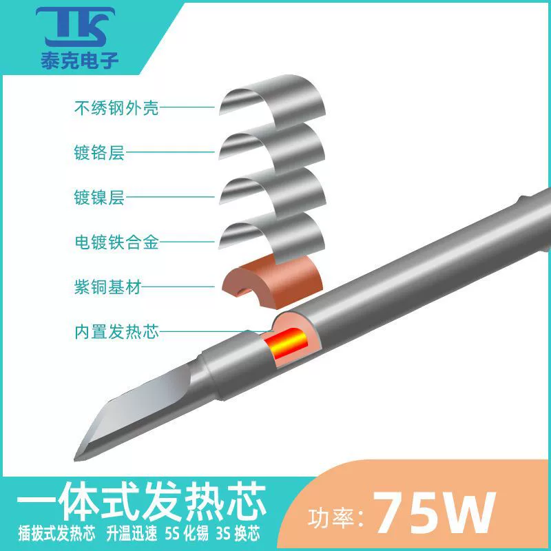 Встроенный нагревательный сердечник, наконечник ножа, паяльник из гальванического сплава, 5 секунд, оловянный T12/100, интеллектуальный экран