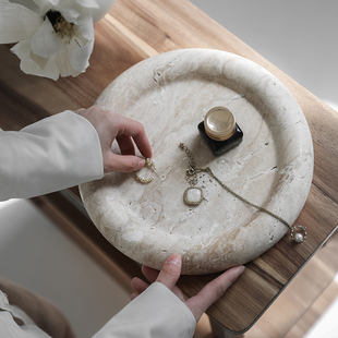 Light Luxury Storage Porch Storage Yellow Cave Stone Jewelry Plate Vintage Plate Style Plate Tray Decorative Fruit Plate