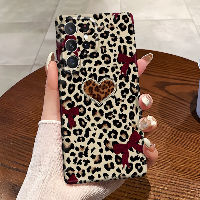 Niche High-End Leopard Print Bowknot Samsung S2Ultra5 Phone Case Galaxys24 Supreme Edition Protective Cover