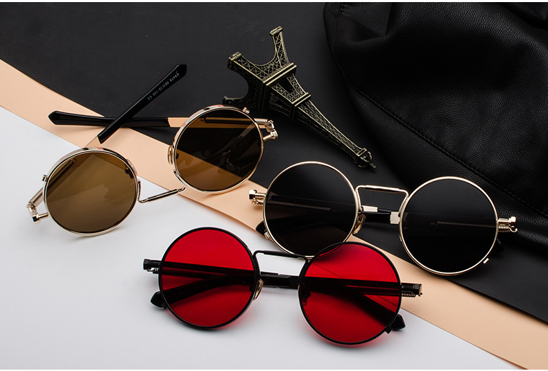 35g Weight Full Frame Glasses Structure Sunglasses Classification Ac, UV400 Protection Lens Material Round Frame Glasses Style Party, Street Occasion Solid Color Pattern All Seasons Season Men's Gender Punk, Streetwear Style Punk Streetwear Solid Color Ac UV400 Protection Round Frame Full Frame Women's Sunglasses 无