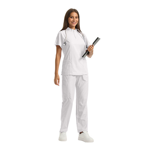 Cross-border surgical scrubs set for women, short-sleeve zip-up stand collar, pet grooming hospital doctor and nurse workwear