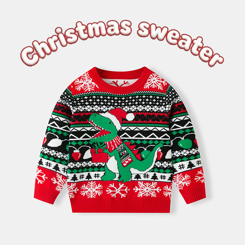 Amazon's New Autumn and Winter European and American Children's Cartoon Christmas Dinosaur Sweater for Boys and Babies Amazon's New Autumn and Winter European and American Children's Cartoon Christmas Dinosaur Sweater for Boys and Babies