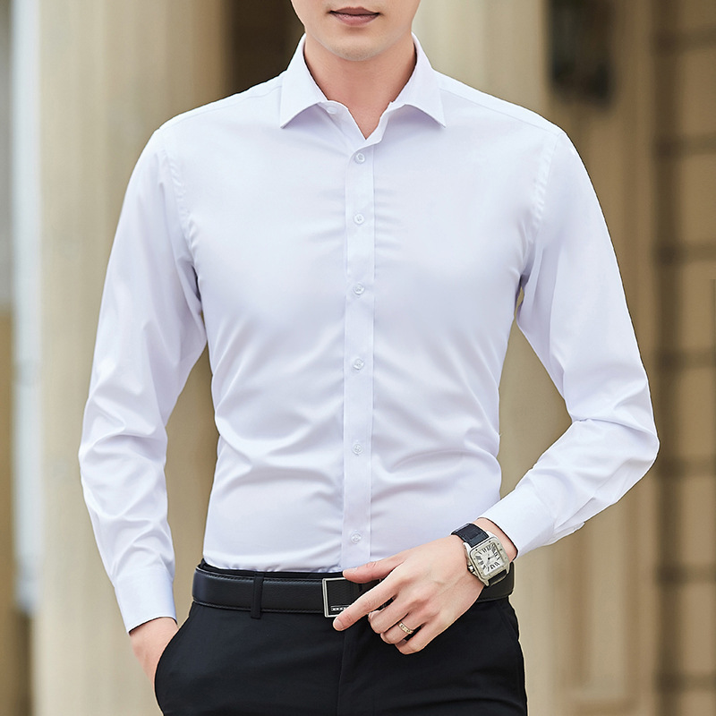 White Long-Sleeved Shirt Men's Business Pure Color Slim Fit Top Groomsman Shirt Trendyy Men's Professional Formal Tie-Inch Shirt White Long-Sleeved Shirt Men's Business Pure Color Slim Fit Top Groomsman Shirt Trendyy Men's Professional Formal Tie-Inch Shirt