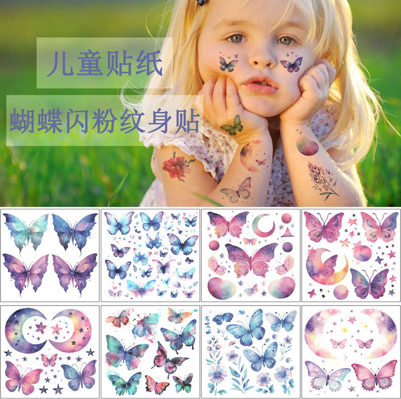 New butterfly face stickers colorful glitter tattoo stickers temporary party activity stage children face stickers glitter gradient