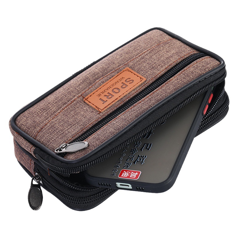 Simple Fashion Internet Popular Men Wear Belt Oxford Cloth Horizontal and Vertical Edition Mobile Phone Bag Portable Zipper Sports Waist Bag Wholesale