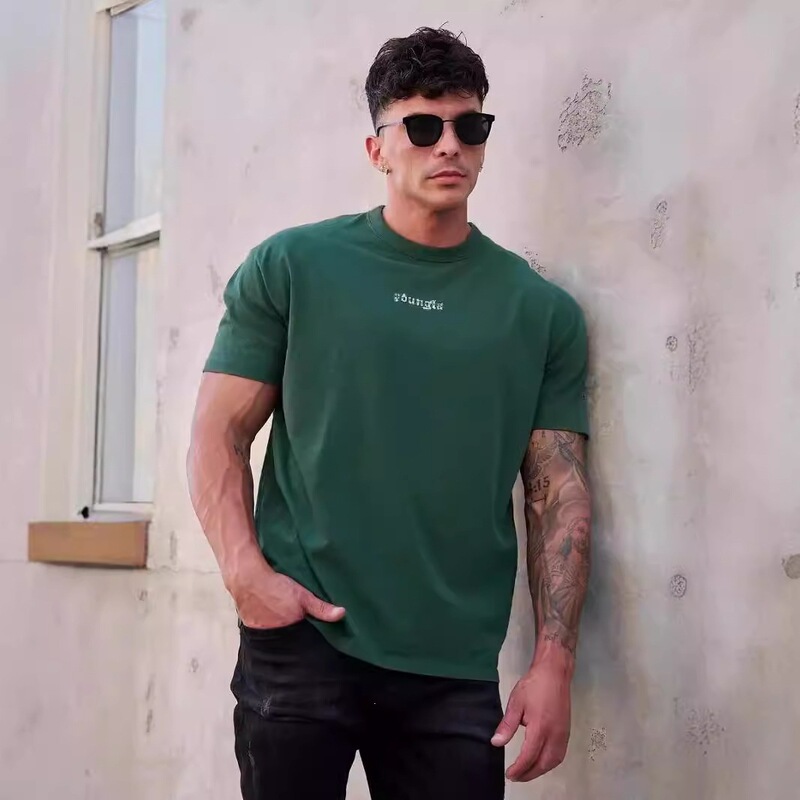 Muscle Sports Loose Cotton Fitness Short-Sleeved Men's Basketball Autumn Running Training Cotton Sports T-Shirt Round Neck