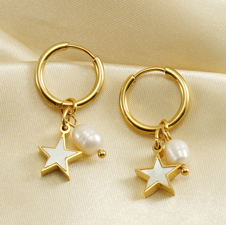 304 Stainless Steel Ear Needle Material 18K Gold Plated Plating Material 1 Pair Fashion Star Plating 304 Stainless Steel Shell 18K Gold Plated Stainless Steel Earrings