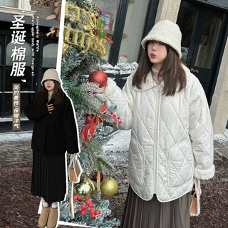W949轩辰微胖大码韩版常规OL通勤菱格棉服 冬款洋气外套200斤保暖