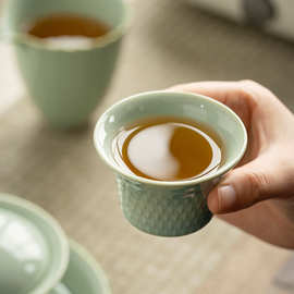 宋瓷鸭蛋青功夫茶杯喝茶客杯景德镇色釉陶瓷主人杯单杯品茗杯