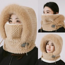 雷锋帽东北加厚保暖帽子女围巾一体手套冬季加绒套头帽骑行防风帽