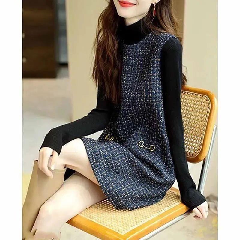 Autumn and Winter Small Fragrance Style Slim Round Neck Tweed Flesh-Covering Vest Dress Light Luxury French Vest Dress Temperament Dress for Women Autumn and Winter Small Fragrance Style Slim Round Neck Tweed Flesh-Covering Vest Dress Light Luxury French Vest Dress Temperament Dress for Women
